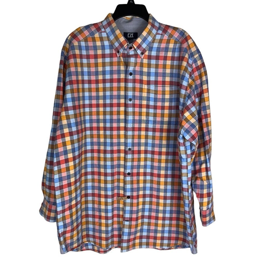 Cutter and Buck Cotton Checked Button Down Long Sleeve Multi Color Shirt 1X